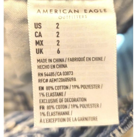 American Eagle Next Level Stretch Shorts Size 2 Blue White High Rise 5 Pocket - Picture 8 of 10